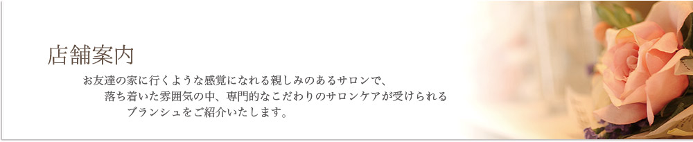お友達のお家に行くような感覚で親しみのあるサロンであり、落ち着いた雰囲気の中で専門的なサロンケア&テクニックを持つブランシュをご紹介いたします。。